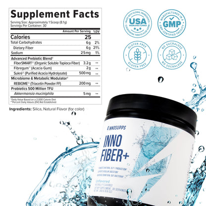 Inno Fiber+ 6g Daily 3-in-1 Fiber Supplement + Prebiotic, Probiotic, and Postbiotic for Men & Women, Supports Digestive Health, Gut Health, 30 Servings
