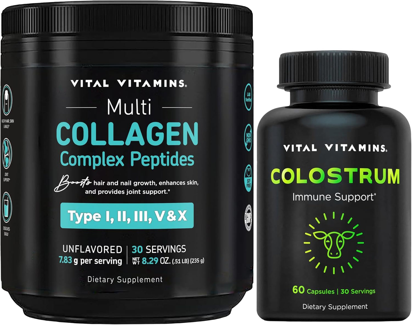 Vital Vitamins Multi Collagen Peptides Powder + Colostrum Capsules with Vitamin C, Zinc Gsupps Australia