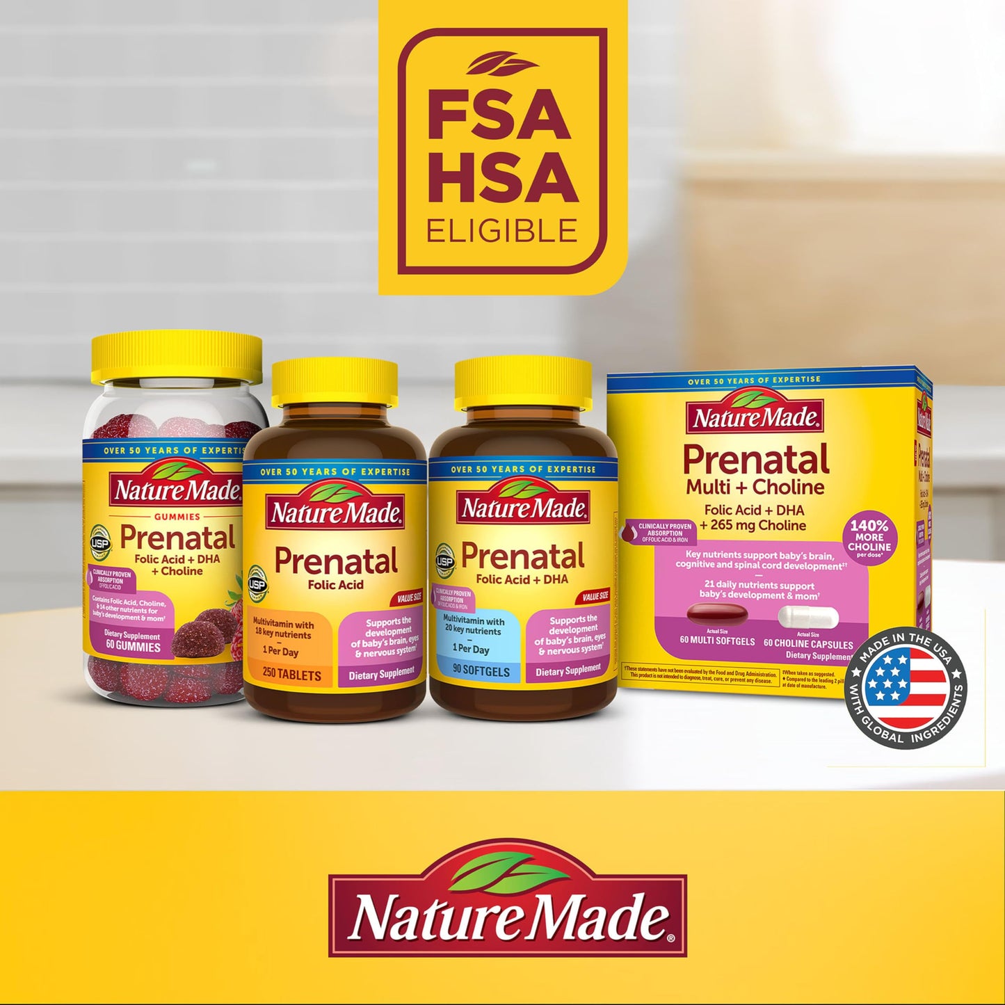 Nature Made Prenatal Vitamins for Women with Folic Acid + DHA, Prenatal Vitamin and Mineral Supplement for Daily Nutritional Support Nature Made