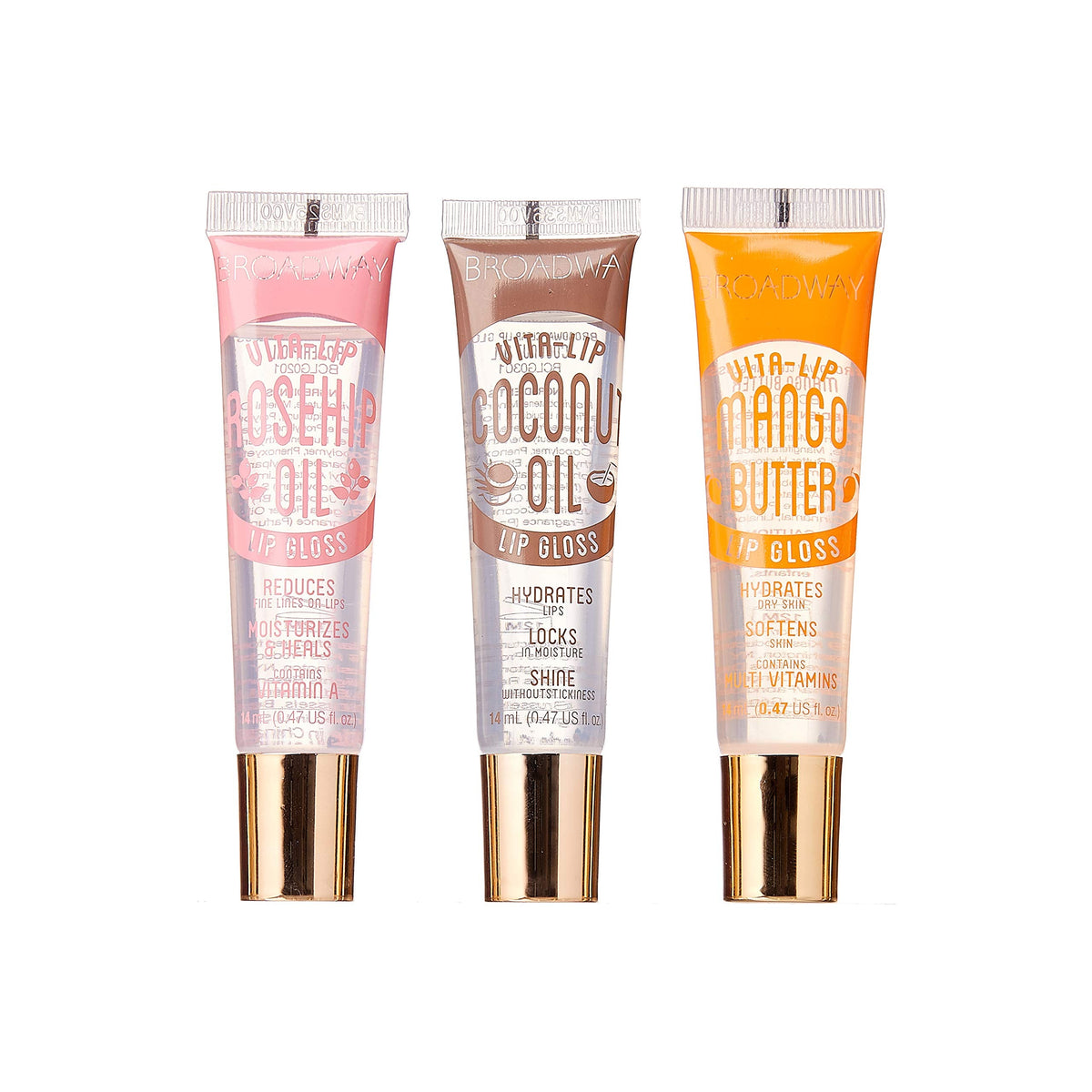 Ruby Kisses Broadway Vita-Lip Clear Lip Gloss (3 Pack Mango Butter, Rosehip, Coconut Oil), Ultra-Hydrating & Soothing Formula with Vitamin Oils, High-Shine Non-Sticky Finish, Healing Lip Balm Ruby Kisses