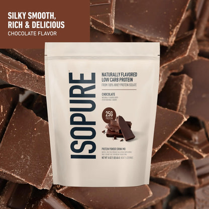 Isopure Low Carb 100% Pure Whey Isolate Protein Powder, Lactose Free, Gluten Free, With Vitamins, Dark Chocolate, 25g Protein Per Serving, 1 Lb, Isopure