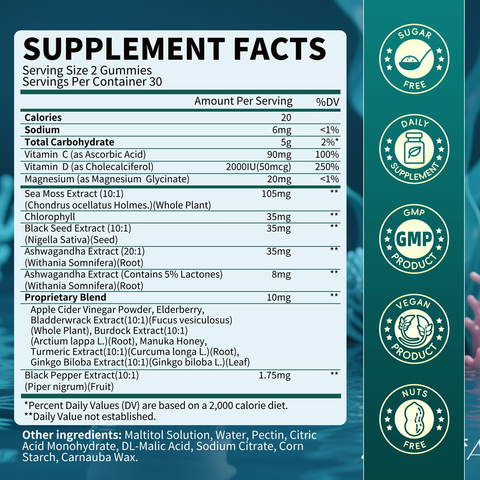 Sea Moss Gummies with Ashwagandha & Chlorophyll, Immune, Digestive and Gut Detox Support, Powered by Black Seed Oil, Vitamin C, Vitamin D & Magnesium, GMO, Vegan, Apple Flavor, 60 SeaMoss Gummies B BEWORTHS buy australia supplements