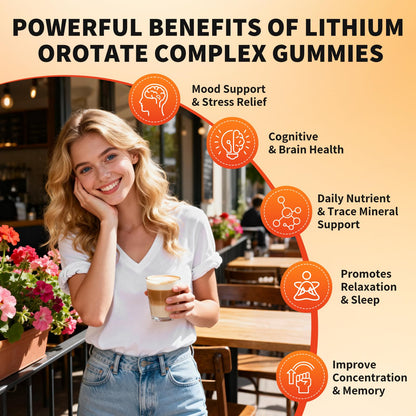 Lithium Orotate 5mg 10mg Gummies Lithium Supplements with Vitamin B, Magnesium & Selenium for Mood Support, Stress Relief, Brain Health, Non-GMO, Vegan, Gluten Free Hovika