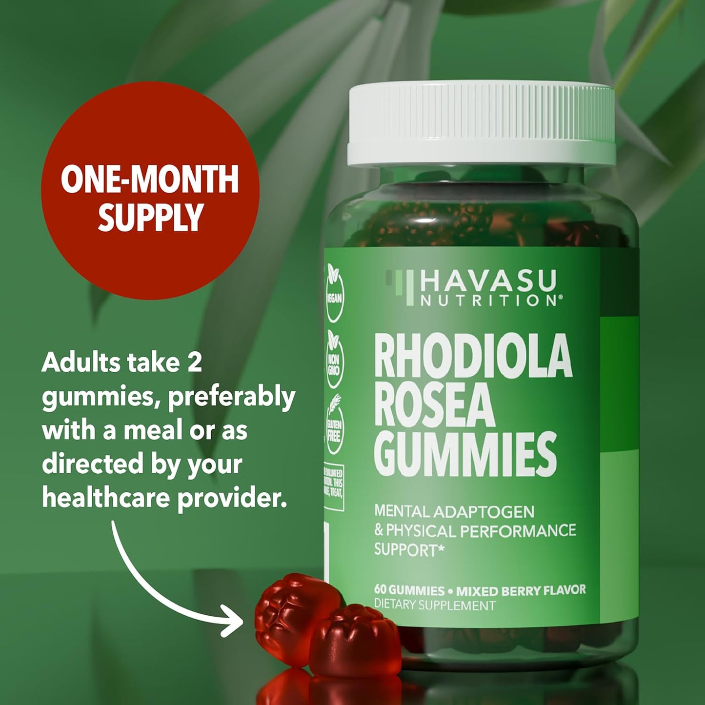 Rhodiola Rosea Gummies, Sugar Free Rhodiola Supplement, 30 Servings | Herbal Adaptogen for Mental Clarity and Performance, 60 Count, Vegan and Gluten-Free, Mixed Berry Flavor, 1-Month Supply Gsupps Australia