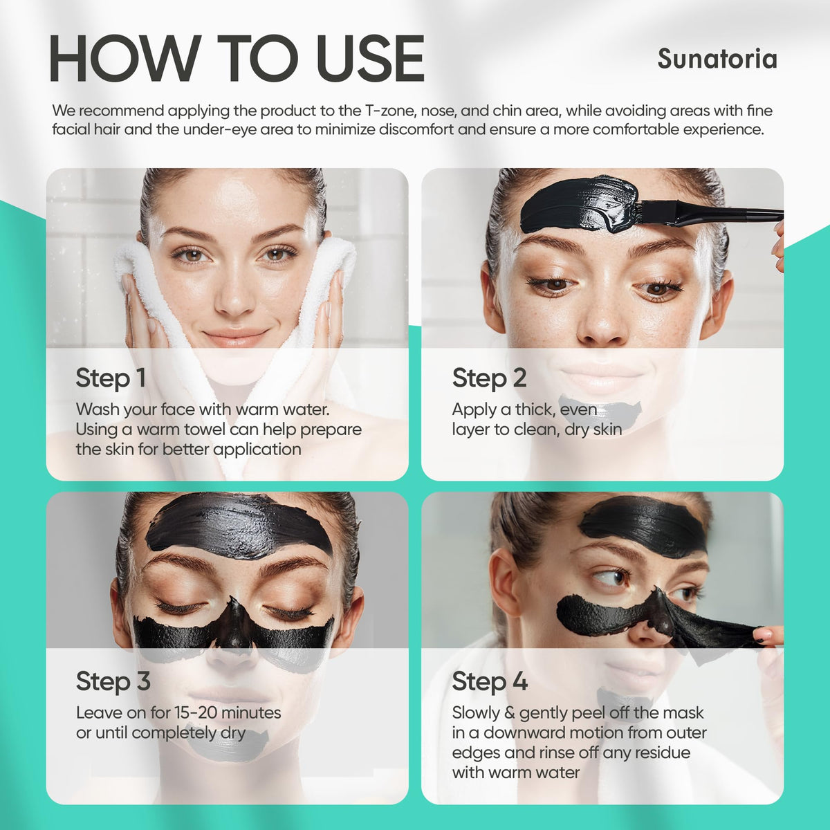 SUNATORIA Original Black Peel Off Face Mask - Charcoal Pore Mask - Helps Remove Excess Oil & Lift Away Surface Impurities – Botanical Extracts & Vitamins A, E, B5-2.04 fl oz SUNATORIA