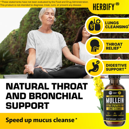 HERBIFY Mullein Drops - Lung Cleanse - Leaf Extract - Powerful Mullein for Immune Support,Detox & Respiratory Support - Made in USA HERBIFY