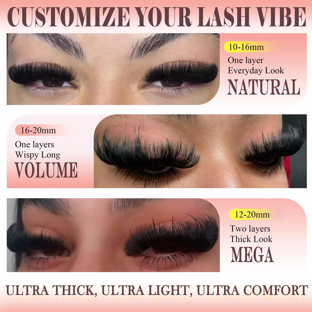 Lash Clusters 10-20mm Thick 200D Cluster Eyelash Extensions 224 Pcs D Curly Volume Eyelash Clusters 3D Mega Long Lash Clusters False Eyelashes DIY at Home, by Anforlin Anforlin