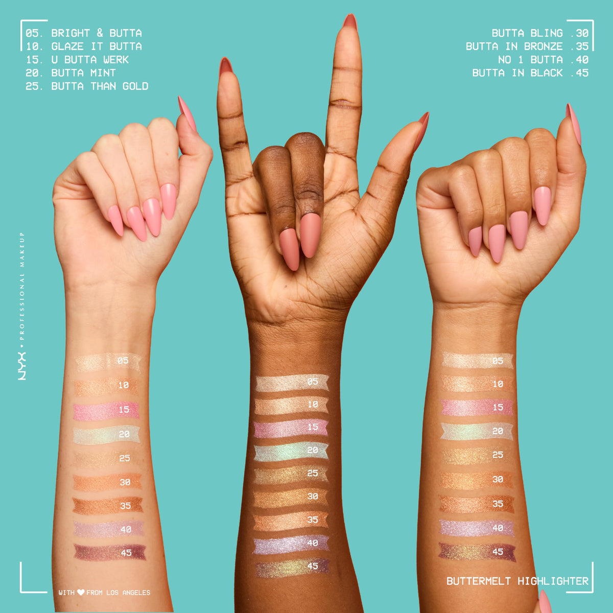 NYX PROFESSIONAL MAKEUP Buttermelt Highlighter, Powder Highlighter Makeup, With Up to 12H Wear and High Impact Glow - 05 Bright and Butta (Light Champagne) NYX PROFESSIONAL MAKEUP