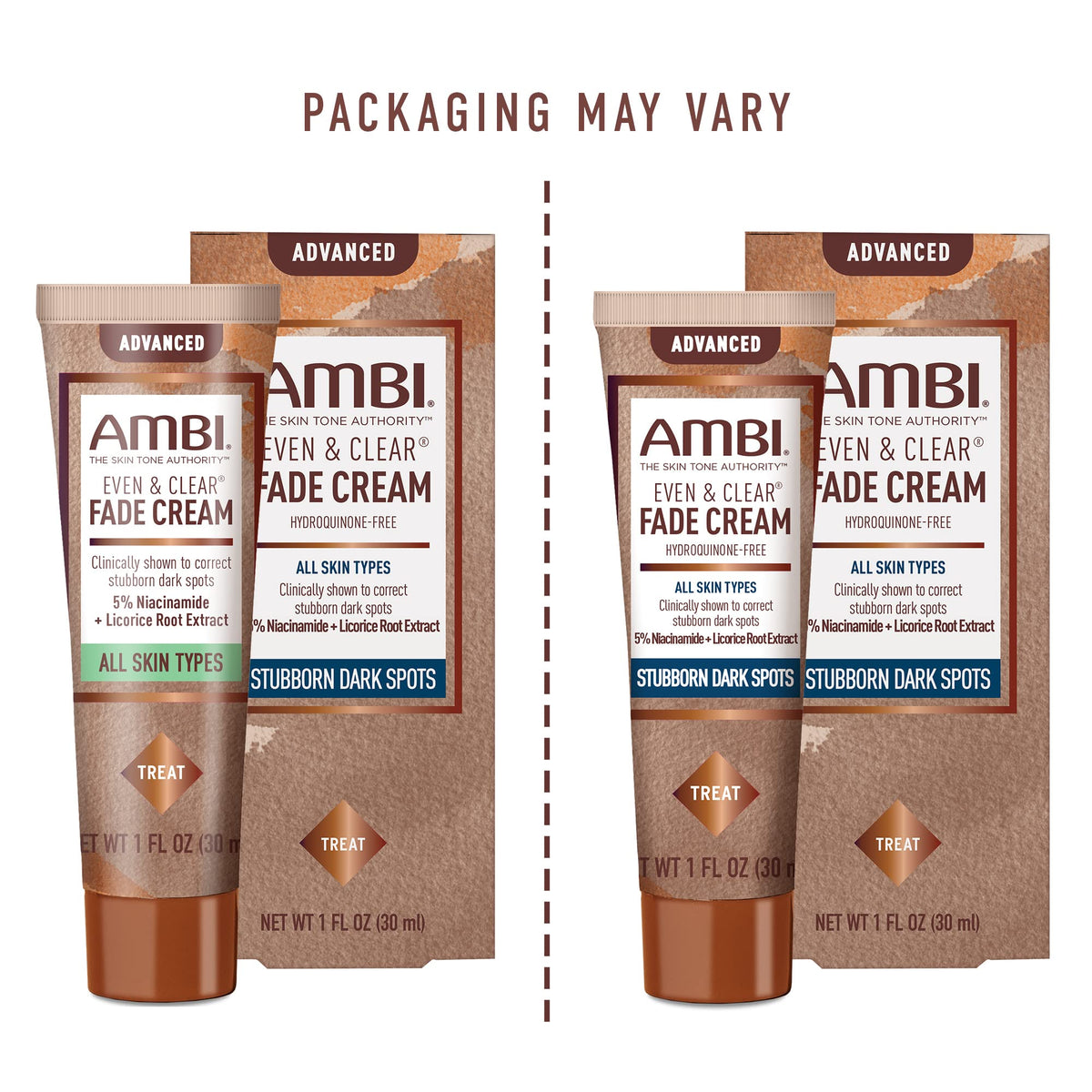 Ambi Even & Clear Advanced Fade Cream, Hydroquinone-free, Hyperpigmentation Treatment, Stubborn Dark Spot Corrector, Results In As Little As 2-3 Weeks, Niacinamide, Licorice Root Extract, PHA, 1 Fl Oz Ambi