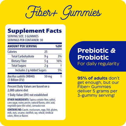 Enzymedica Fiber+ Prebiotic & Probiotic Gummies for Women & Men - 90 Count Gsupps Australia