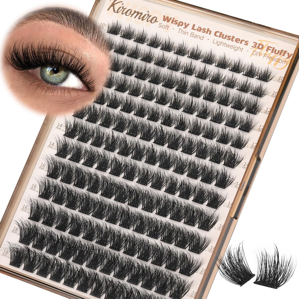 Kiromiro Fluffy Lash Clusters Wispy Cluster Eyelash Extensions 10–18mm Fairy Volume 3D D Curl DIY Lash Clusters 156pcs Thin Band Soft Individual Lashes Kiromiro