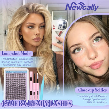 Lash Clusters Kit Wispy Natural Cluster Eyelash Extension Kit DIY Lash Extension Kit C-curly 10-16MM Eyelash Clusters Volume Individual Lashes Kit by Newcally Newcally