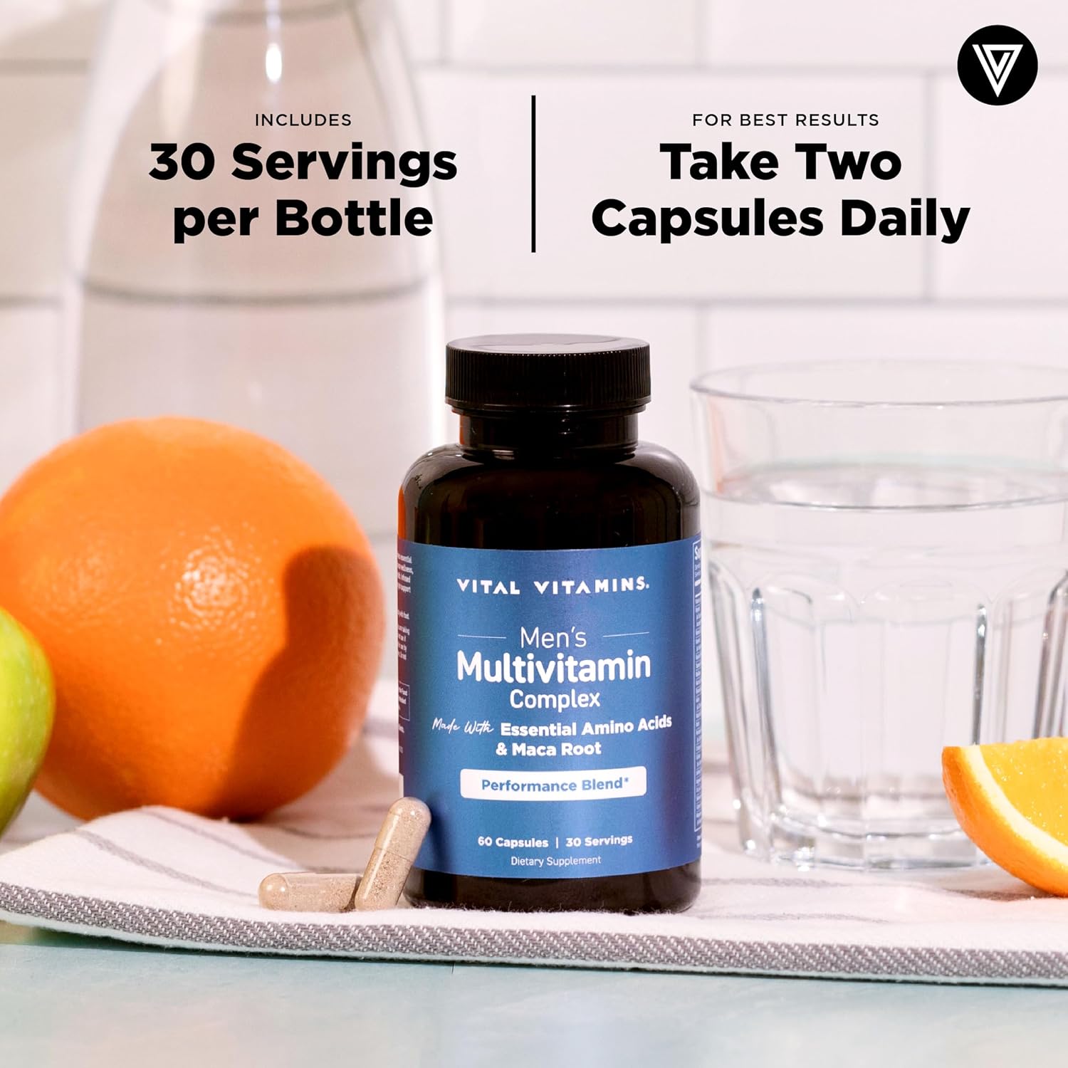 Vital Vitamins Men's Multivitamin Complex for Vitality & Performance | Complete Multivitamins with Essential Amino Blend, Maca Root, Saw Palmetto & Panax Ginseng, 60 Capsules Gsupps Australia