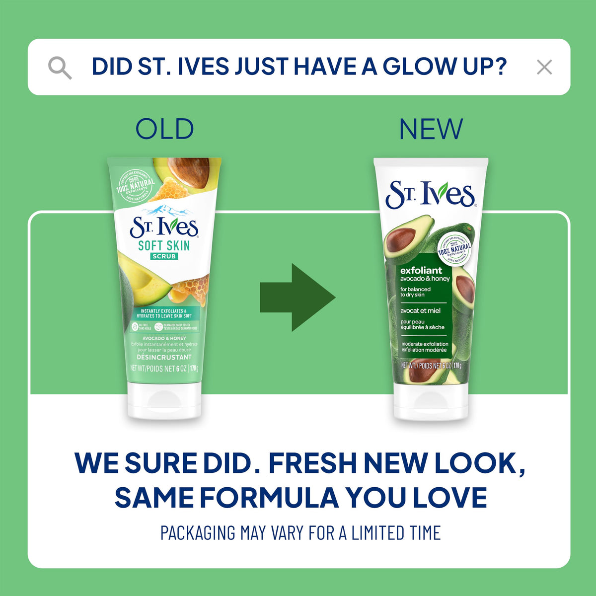 St. Ives Avocado & Honey Face Scrub, Facial Exfoliant for Balanced to Dry Skin, Moderate Exfoliation, 6 oz St. Ives