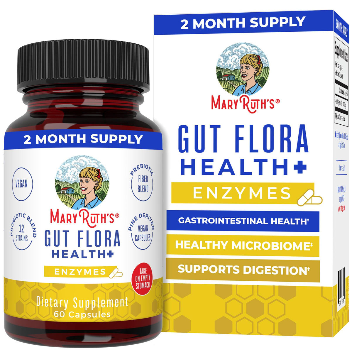 MaryRuth’s Gut Flora Health+ Enzymes | Prebiotic & Probiotic Digestive Enzymes for Healthy Gut Biome & Digestive Support | Gastrointestinal Health | CLP Certified MARYRUTH'S