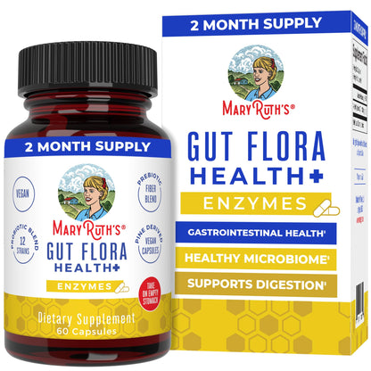 MaryRuth’s Gut Flora Health+ Enzymes | Prebiotic & Probiotic Digestive Enzymes for Healthy Gut Biome & Digestive Support | Gastrointestinal Health | CLP Certified MARYRUTH'S