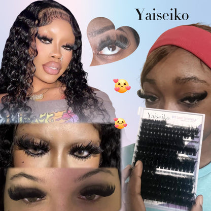 Yaiseiko Fluffy Lash Clusters 300D Thick Long 12-25mm Volume Cluster Eyelash Extensions 224Pcs Wispy Individual Lashes D Curl Waterproof Eyelash Clusters Soft False Eyelashes DIY at Home Yaiseiko