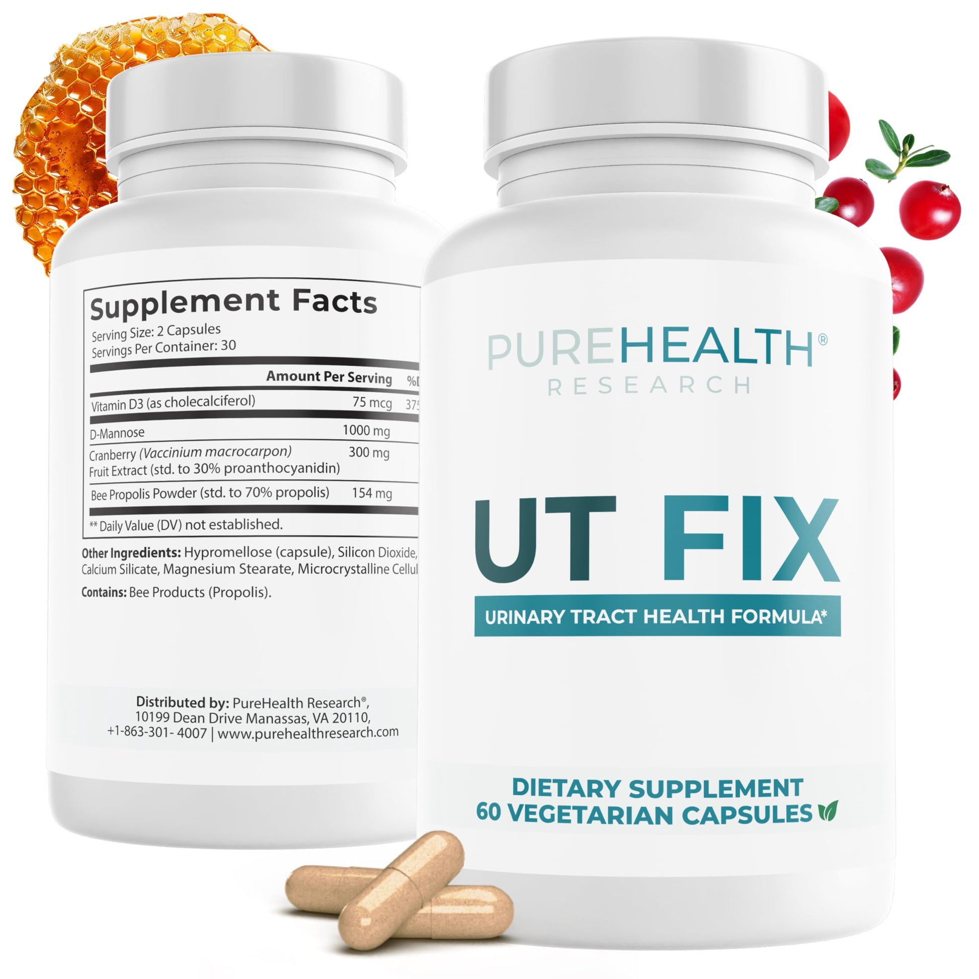 PUREHEALTH RESEARCH UT Fix - Urinary Tract Health Formula - Urinary Tract Support for Women & Men - Cranberry Supplement with D Mannose 1000mg, Vitamin D3 & Bee Propolis - 60 Capsules PUREHEALTH RESEARCH buy australia supplements
