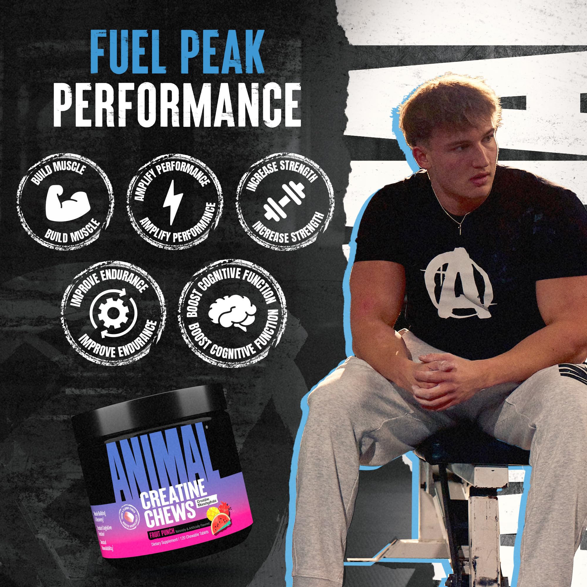 Animal Creatine Chews Tablets - Enhanced Creatine Monohydrate with AstraGin to Improve Absorption, Sea Salt for Added Pumps, Delicious and Convenient Chewable Tablets - Fruit Punch Animal buy australia supplements