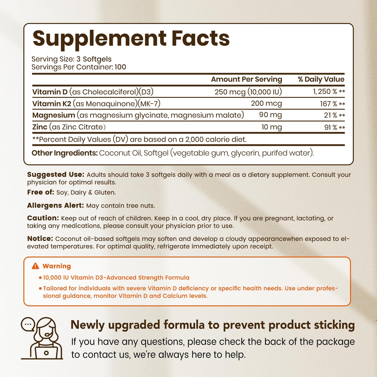 VEV Vitamin D3 K2 10,000 IU Magnesium Supplement – with Vitamin D and K (MK-7), Magnesium Glycinate & Malate, Zinc Citrate VEV