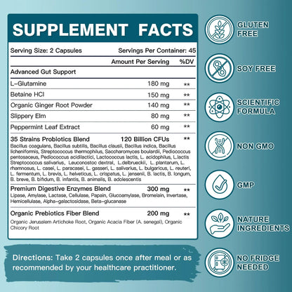 Probiotics for Women-Men Digestive Health with 120 Billion CFUs, Prebiotics and Probiotics for Women-Men, Digestive Enzymes, Nutrient Absorption, Immune Support DRFOSTER