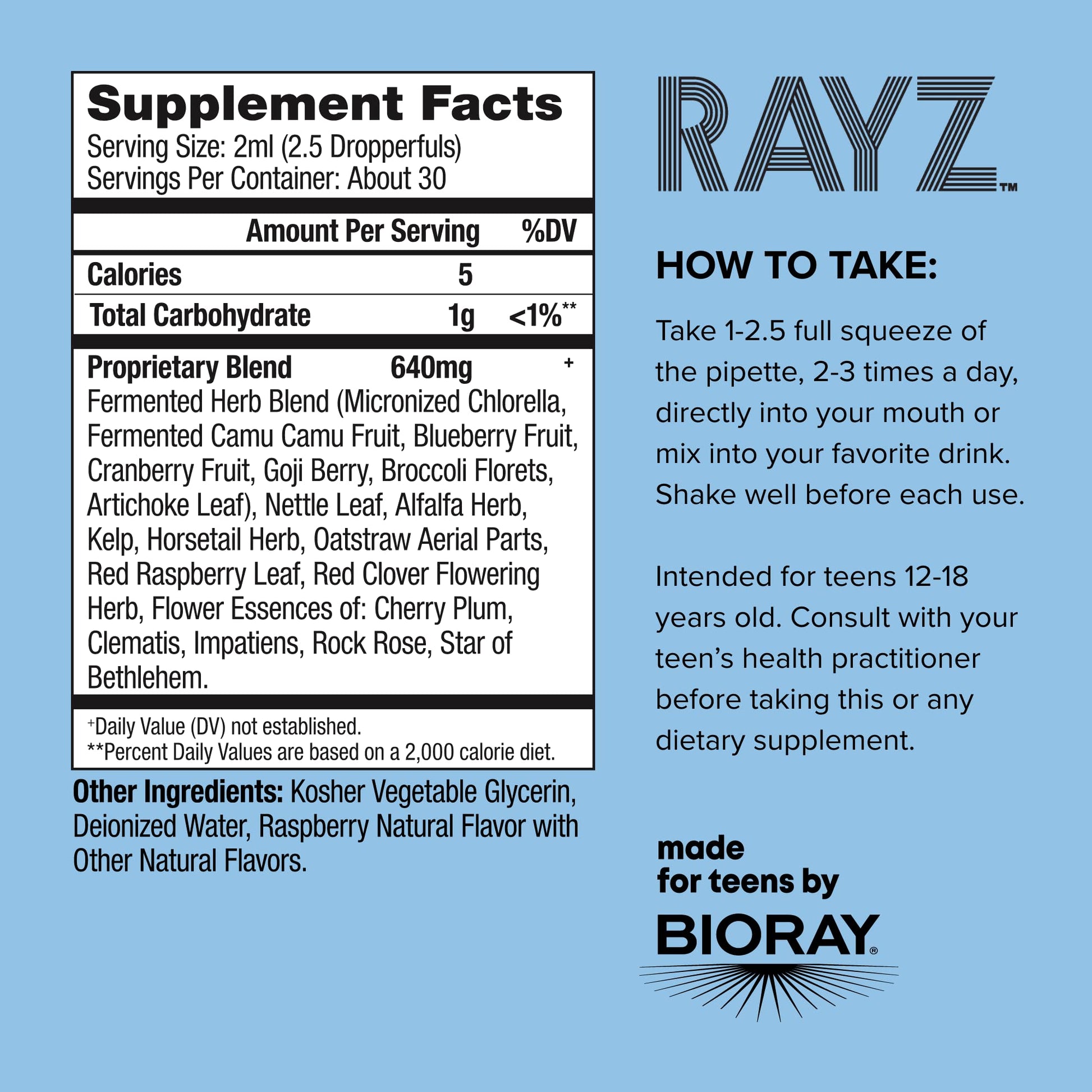 BIORAY RAYZ All Systems Glow, Raspberry Flavor - 2 fl oz - Convenient Source of Vitamins & Minerals for Teens 12-18 Years Old BIORAY buy australia supplements