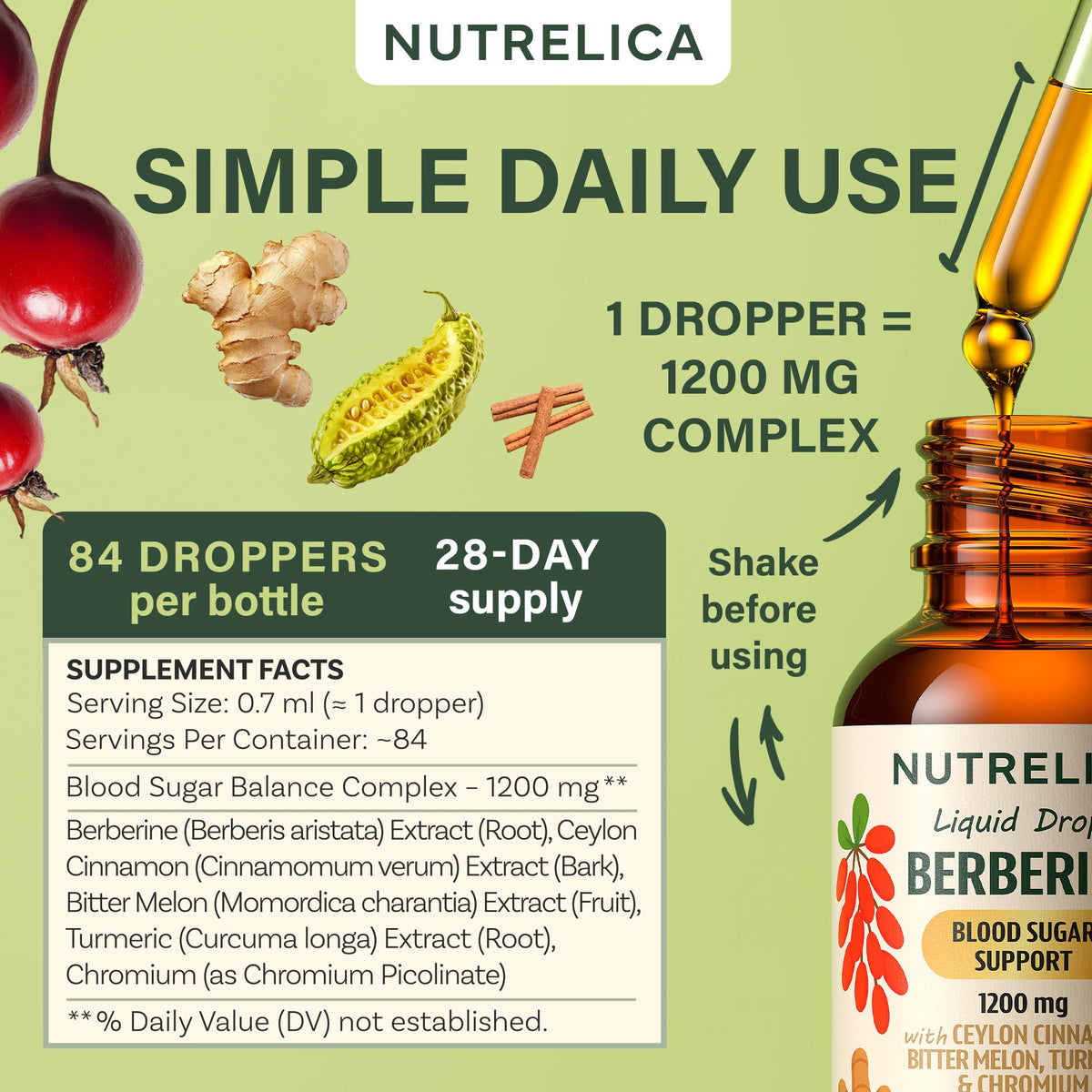 Berberine with Ceylon Cinnamon, Bitter Melon, Turmeric & Chromium – Blood Sugar Balance & Glucose Metabolism NUTRELICA