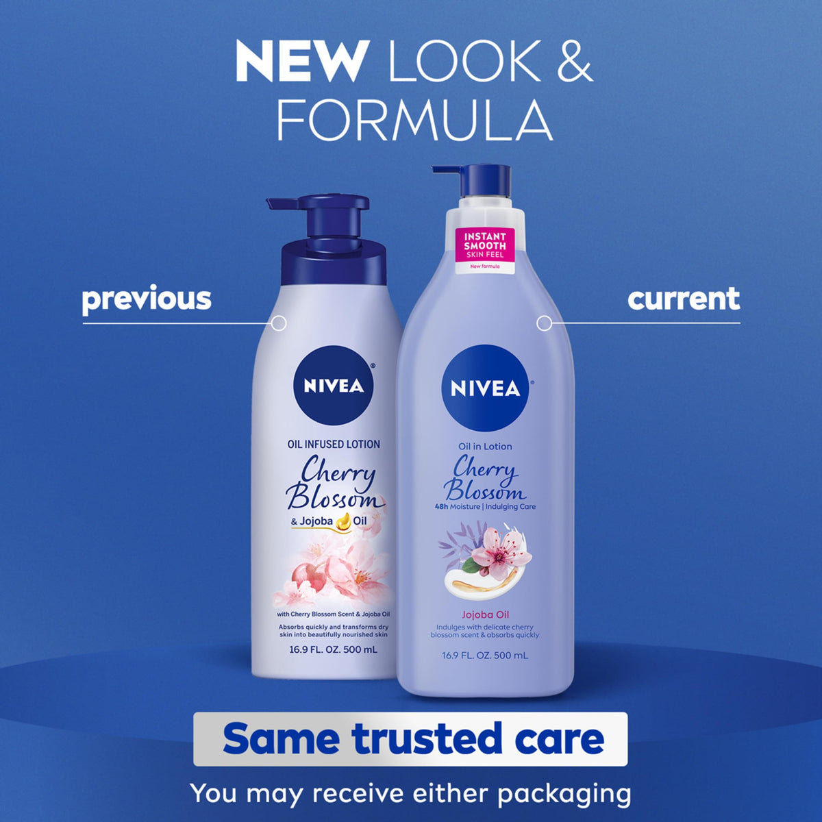NIVEA Oil Infused Cherry Blossom and Jojoba Oil Body Lotion for Women, Fast-Absorbing and Non-Greasy Cherry Blossom Scented Lotion Moisturizes for 48 Hours, 16.9 Fl Oz Pump Bottle NIVEA