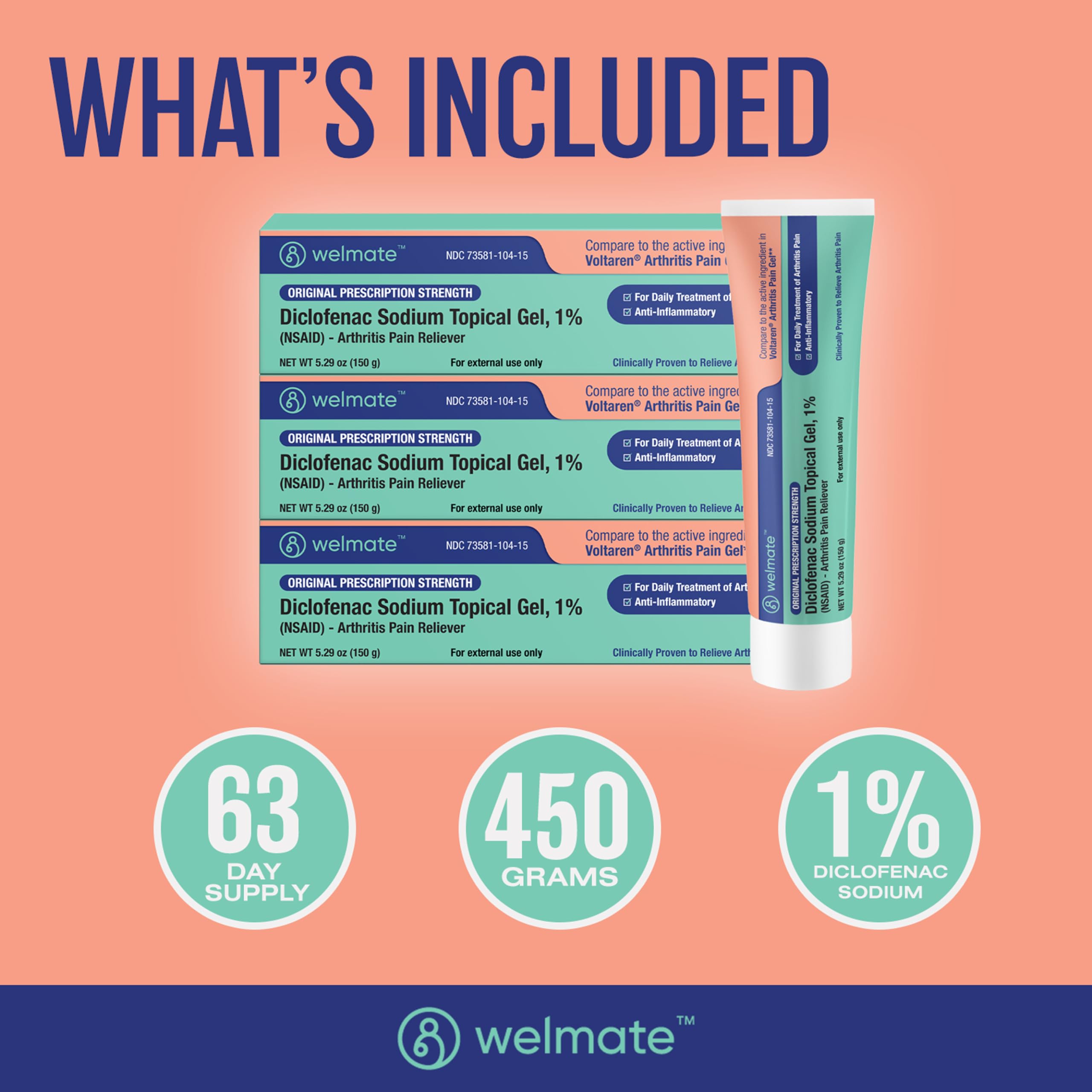 WELMATE - Arthritis Pain Reliever - Diclofenac Sodium Topical Gel 1% - Arthritis Relief - Pain Relief Cream/Gel - Mobility Aids - 5.29 oz - 3 Pack WELMATE buy australia supplements