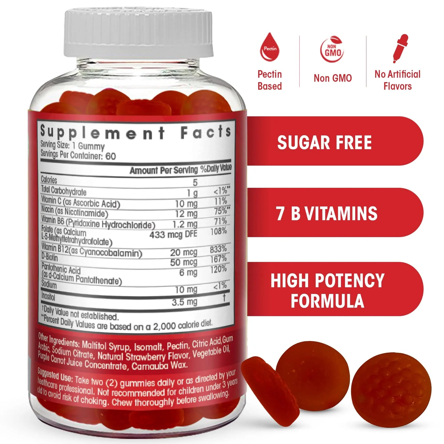 Sugar Free Vitamin B Complex Gummies - Vitamin B12, B7, B6, B3 (Niacin), B5, B8, B9 (Folate)- Third Party Tested- Prenatal, Vegan Diet, Older Adults Flamingo Supplements