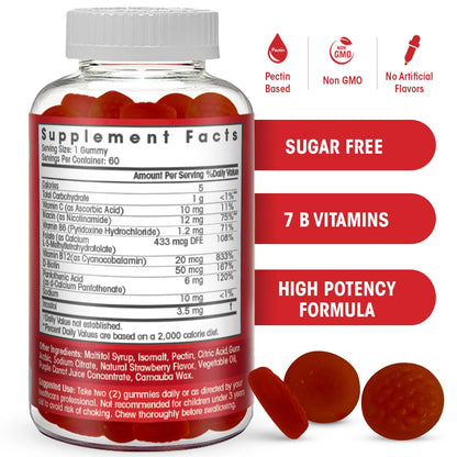 Sugar Free Vitamin B Complex Gummies - Vitamin B12, B7, B6, B3 (Niacin), B5, B8, B9 (Folate)- Third Party Tested- Prenatal, Vegan Diet, Older Adults Flamingo Supplements
