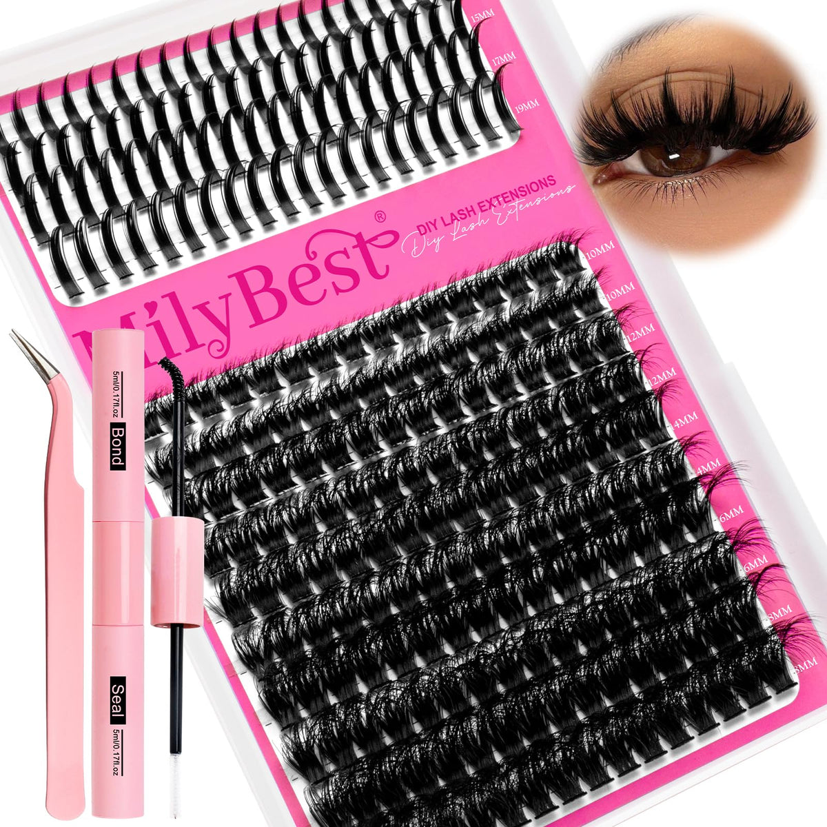 MilyBest Lash Clusters Kit 100D with Spikes, 13-19mm Manga Lashes MilyBest