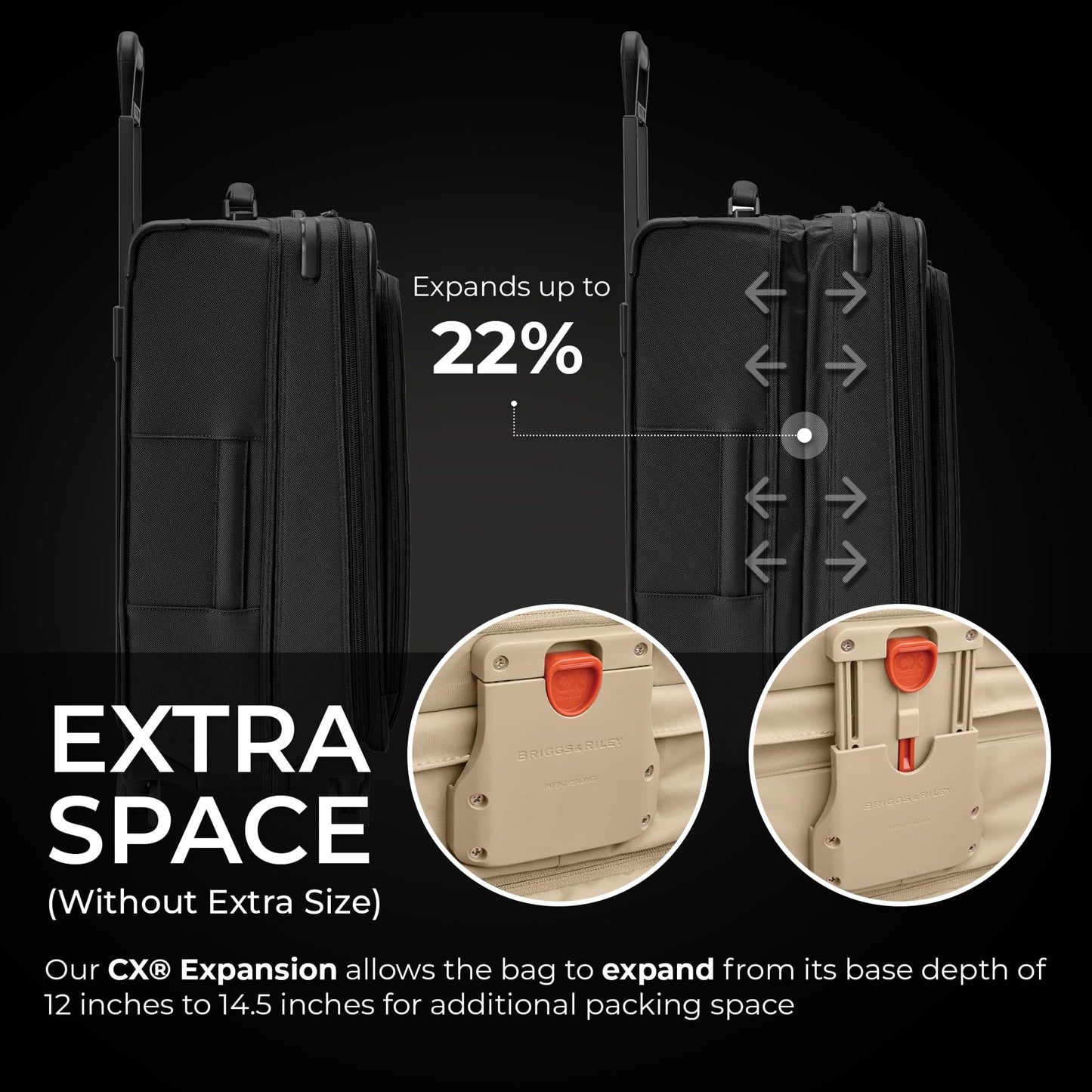 Briggs & Riley Essential 22" Carry On Expandable Spinner - Luggage for Travel, Suitcases with Wheels, Softside Rolling Bag for Men & Women, Self-Repairing Zipper - Baseline Collection, Black Gsupps Australia