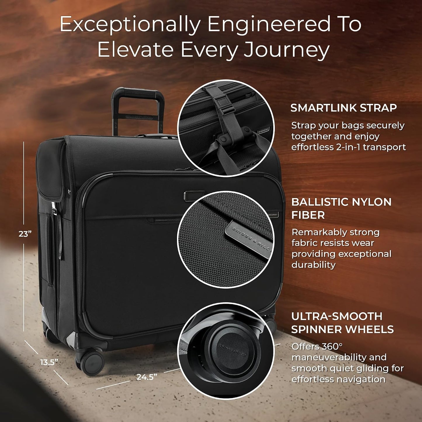 Briggs & Riley Deluxe Wardrobe Spinner - Checked Luggage for Travel, Suitcases with Wheels, Softside Rolling Bag for Men & Women, Built in Hook for Clothes - Baseline Collection, Black Gsupps Australia