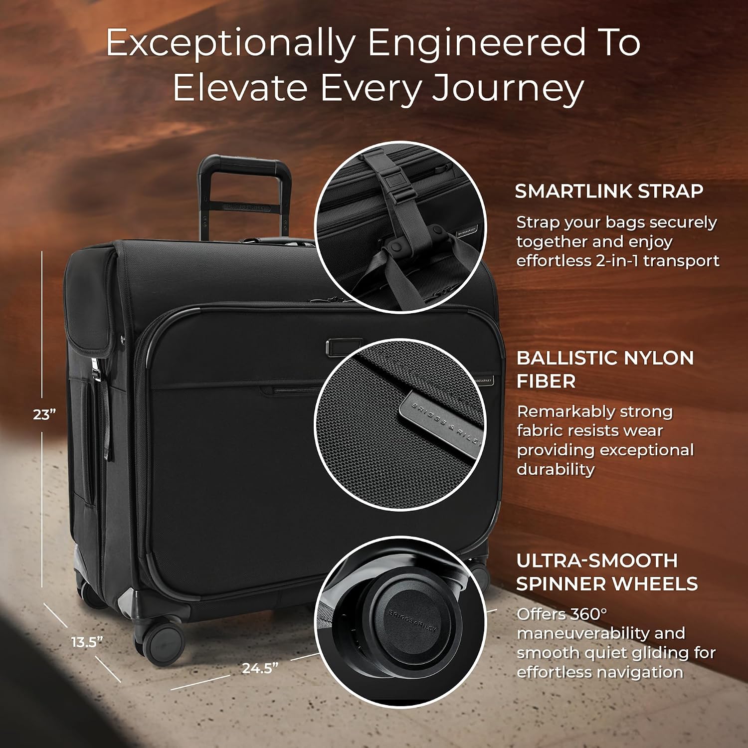 Briggs & Riley Deluxe Wardrobe Spinner - Checked Luggage for Travel, Suitcases with Wheels, Softside Rolling Bag for Men & Women, Built in Hook for Clothes - Baseline Collection, Black Gsupps Australia