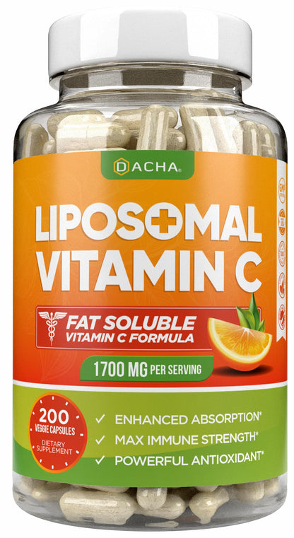 DACHA Natural Liposomal Vitamin C - 1700mg, 200 Capsules, Immune System & Collagen Booster, High Absorption Fat Soluble VIT C DACHA