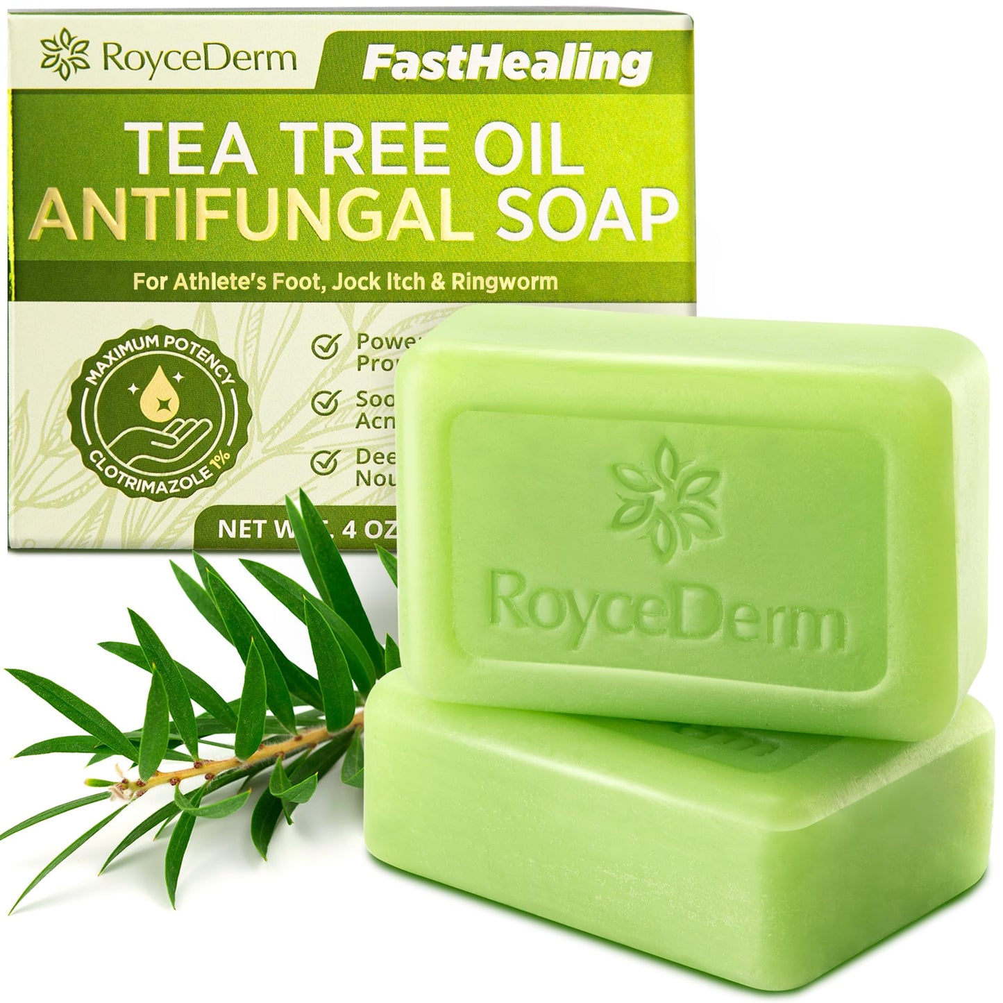 Roycederm Antifungal Bar Soap - Tea tree Oil Soap - Athlete’s Foot Treatment for Jock Itch & Ringworm Roycederm