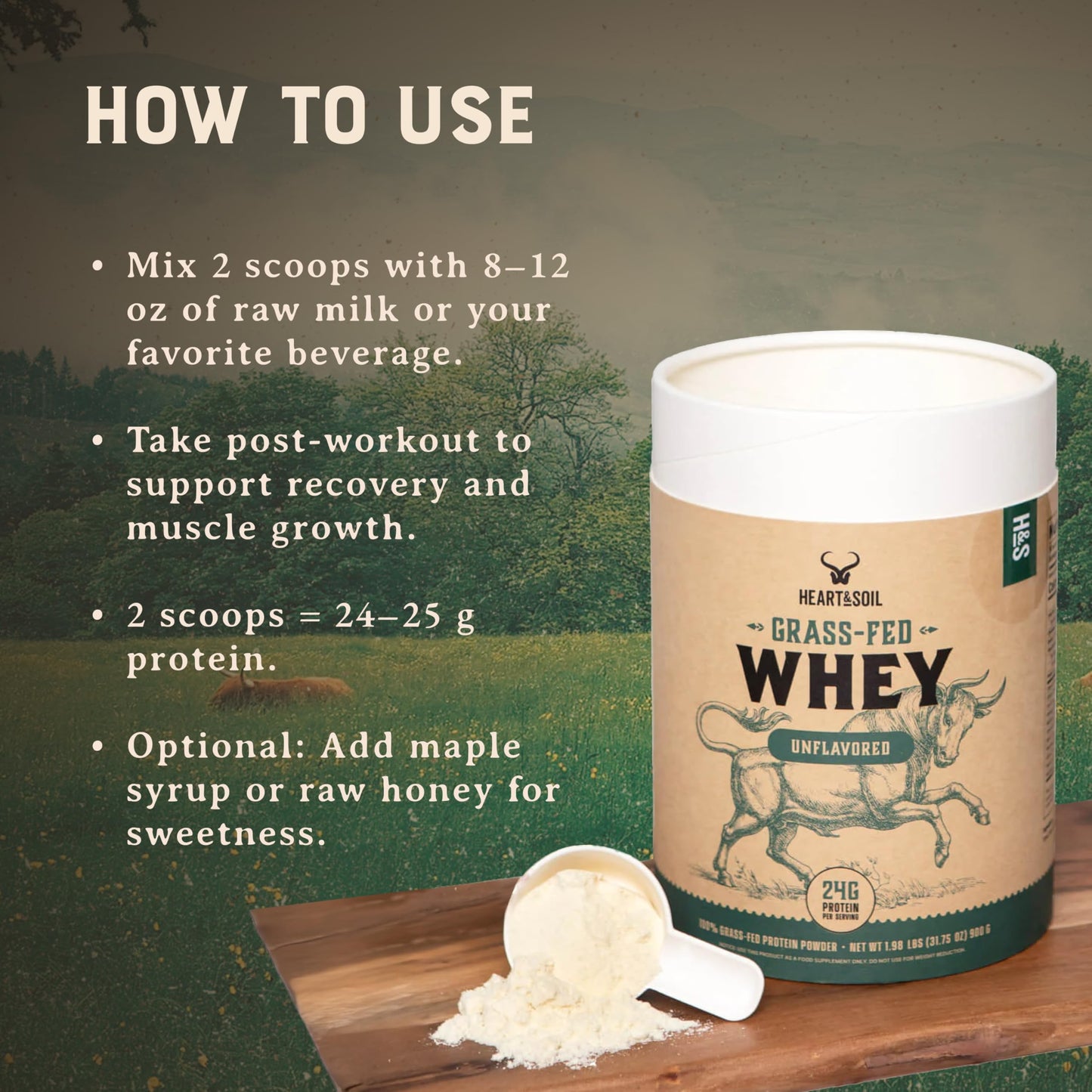 100% Grass Fed Whey Chocolate Protein Powder – Only Four Ingrediants, Absolutely Nothing Artificial – 25g of Grass Fed Whey Protein Per Serving – Clean Post Workout Recovery Powder – 2.84 lbs
