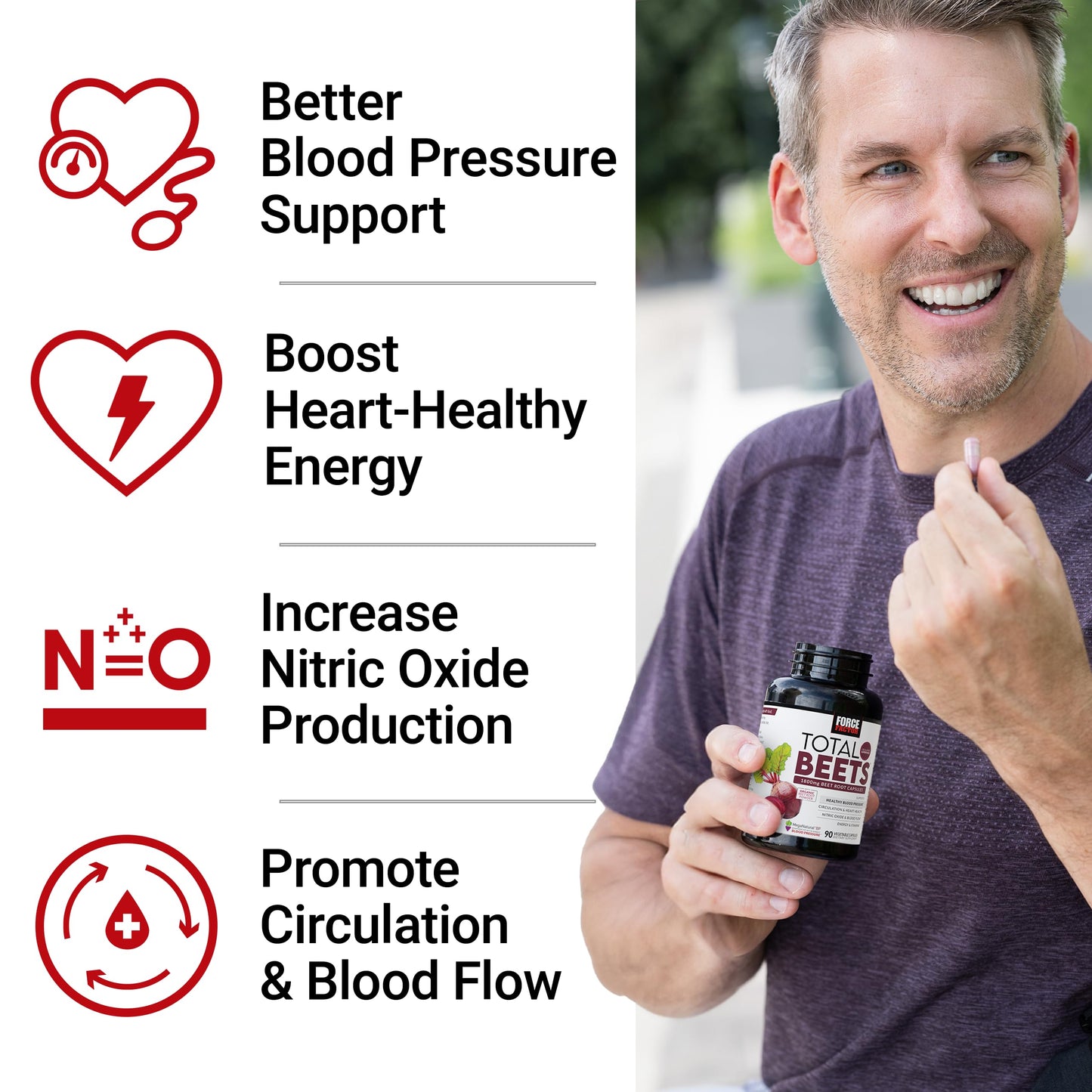 Force Factor Total Beets Blood Pressure Support Beet Root Capsules, 1800mg Organic Beet Root Powder Beet Supplement with Hawthorn Berry to Support Circulation Force Factor