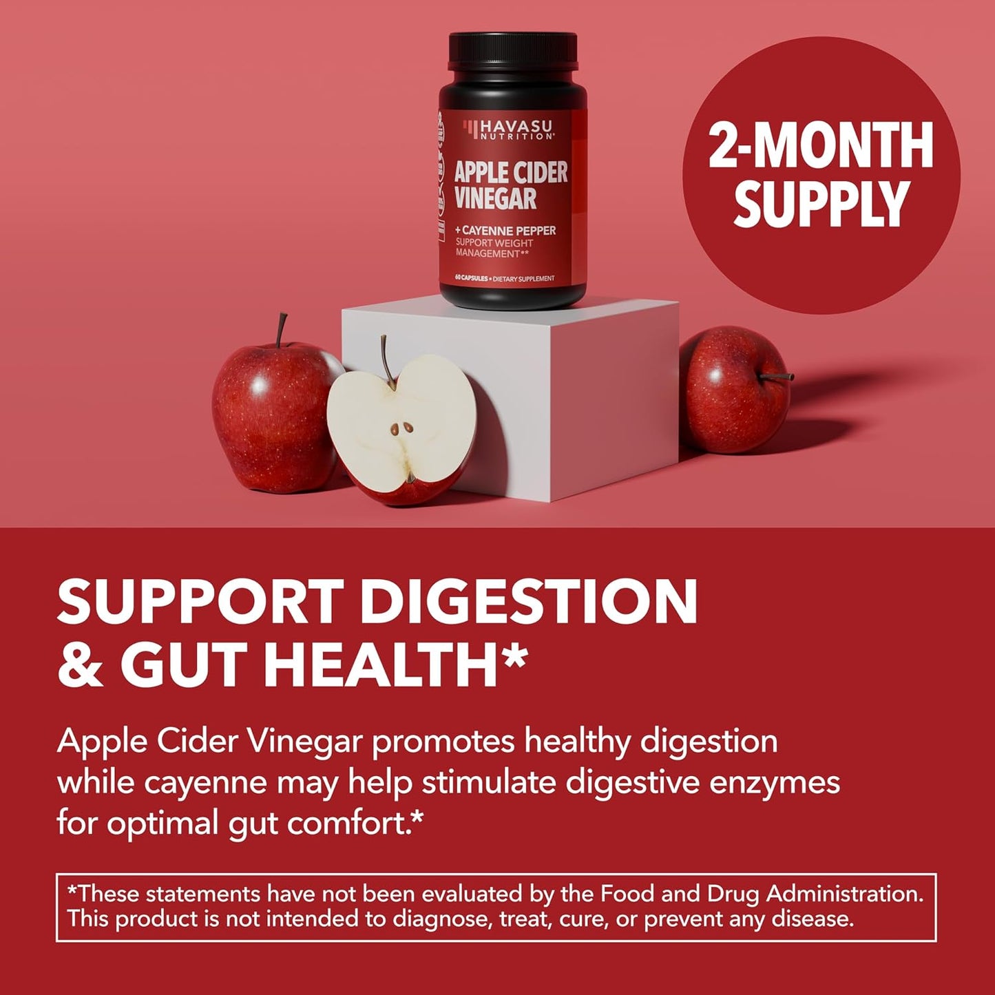 Apple Cider Vinegar Capsules with Cayenne Pepper, 60 Count, 2-Month Supply | 500mg ACV Per Serving for Appetite, Cravings, and Bloating Relief, Vegan, Non-GMO, Easy-to-Take Capsules, 60-Day Supply Gsupps Australia