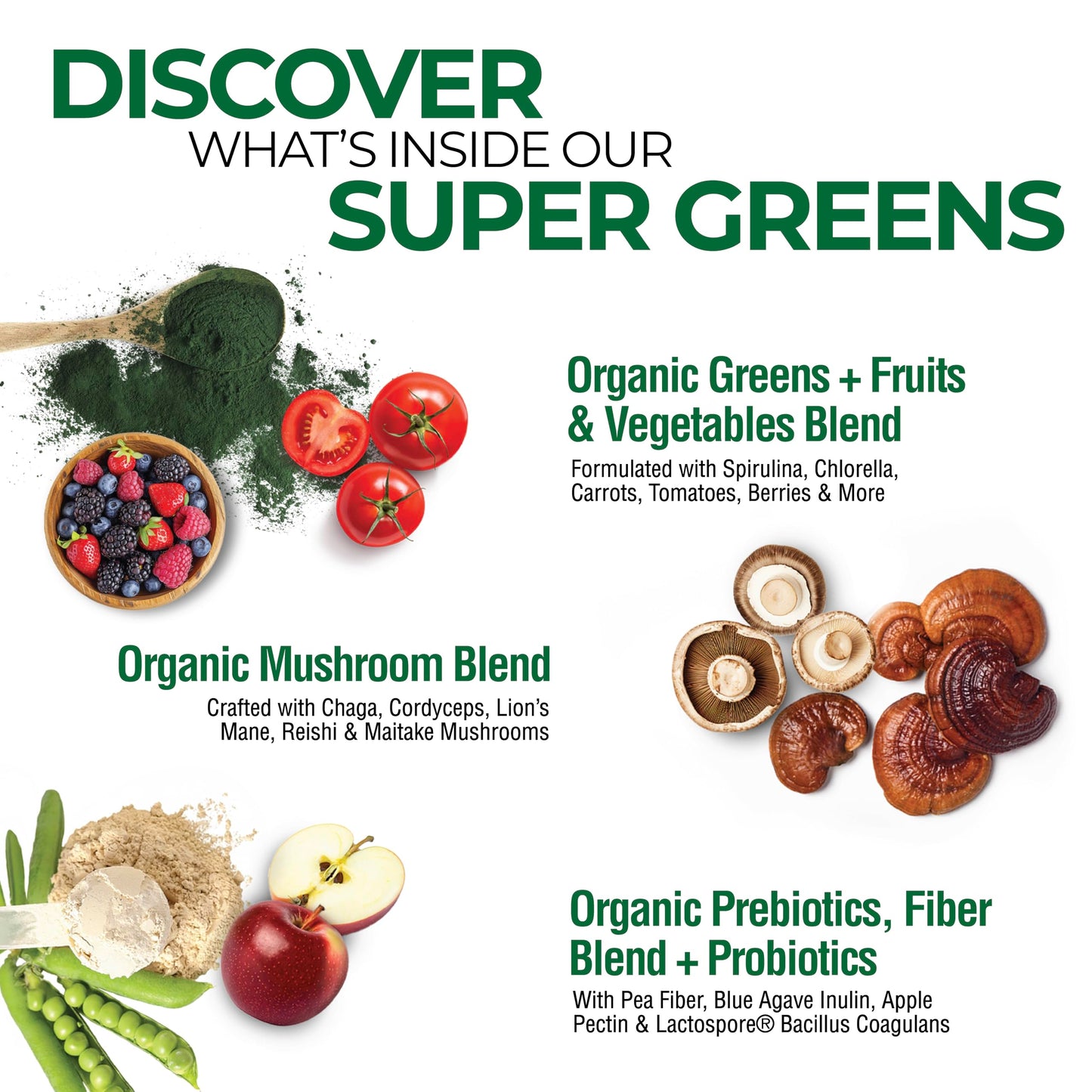 Country Farms Organic Super Greens Natural Flavor, 50 Organic Super Foods, Packed with Fiber, USDA Organic Drink Mix, Fruits, Vegetables, Mushrooms & Probiotics Country Farms