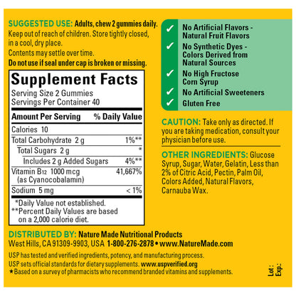 Nature Made Vitamin B12 Gummies 1000 mcg per serving, Dietary Supplement for Energy Metabolism Support, B12 Vitamins Nature Made