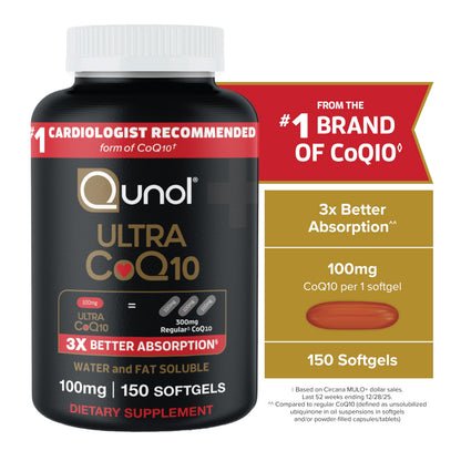 Qunol Ultra CoQ10 100mg, 3X Better Absorption, Antioxidant, 90 Softgels | #1 Cardiologist Recommended Supplement for Heart Health, Coenzyme Q10 Supplement to support Vascular Health & Cellular Energy Gsupps Australia