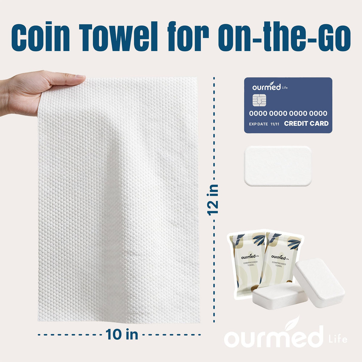 Ourmed Life Compressed Towel, Disposable Washcloths, 12 x 10 Inch, 56 Count ourmed life