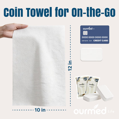 Ourmed Life Compressed Towel, Disposable Washcloths, 12 x 10 Inch, 56 Count ourmed life