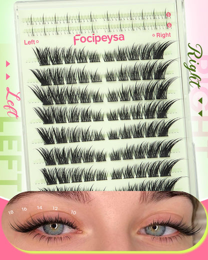 Focipeysa Wispy Lash Clusters Spiky Eyelash Clusters 10-18mm Eyelash Extensions Fox Eye Eyelash Right Left Individual Lashes Foxtail Lashes Thin Soft Lash Extension Waterproof Lash Cluster Focipeysa