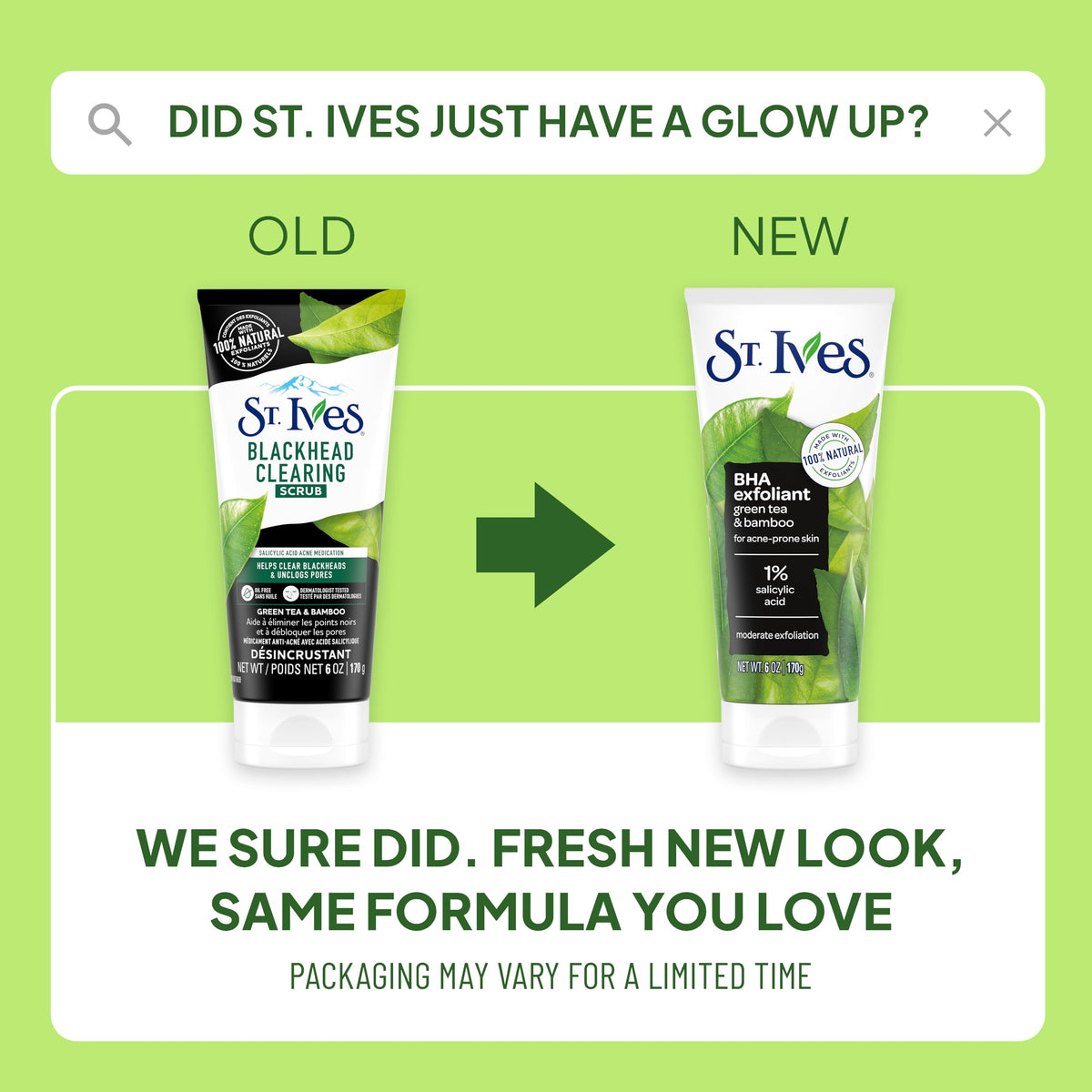 St. Ives Blackhead Clearing Face Scrub, Clears Blackheads & Unclogs Pores, Green Tea & Bamboo, Salicylic Acid Acne Treatment Facial Scrub, Moderate Exfoliator Skin Care with Natural Exfoliants 6 oz St. Ives