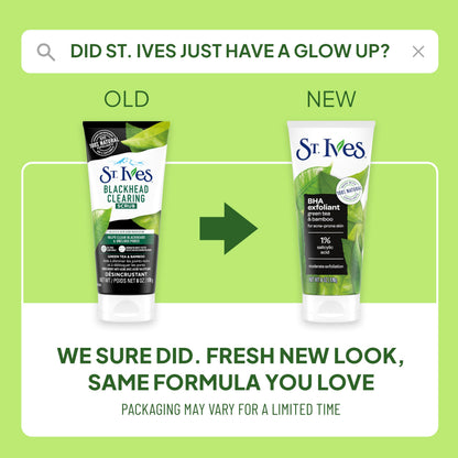 St. Ives Blackhead Clearing Face Scrub, Clears Blackheads & Unclogs Pores, Green Tea & Bamboo, Salicylic Acid Acne Treatment Facial Scrub, Moderate Exfoliator Skin Care with Natural Exfoliants 6 oz St. Ives