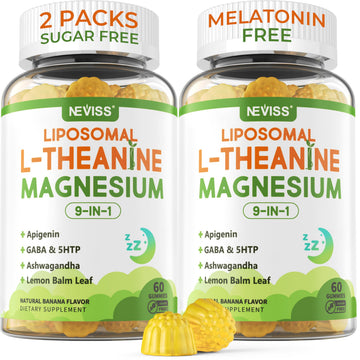 Liposomal L-Theanine 200mg Magnesium Glycinate 400mg Gummies with GABA, 5HTP, Apigenin, Vitamin B6 & D3, Ashwagandha, Lemon Balm Leaf, Melatonin Free Sleep