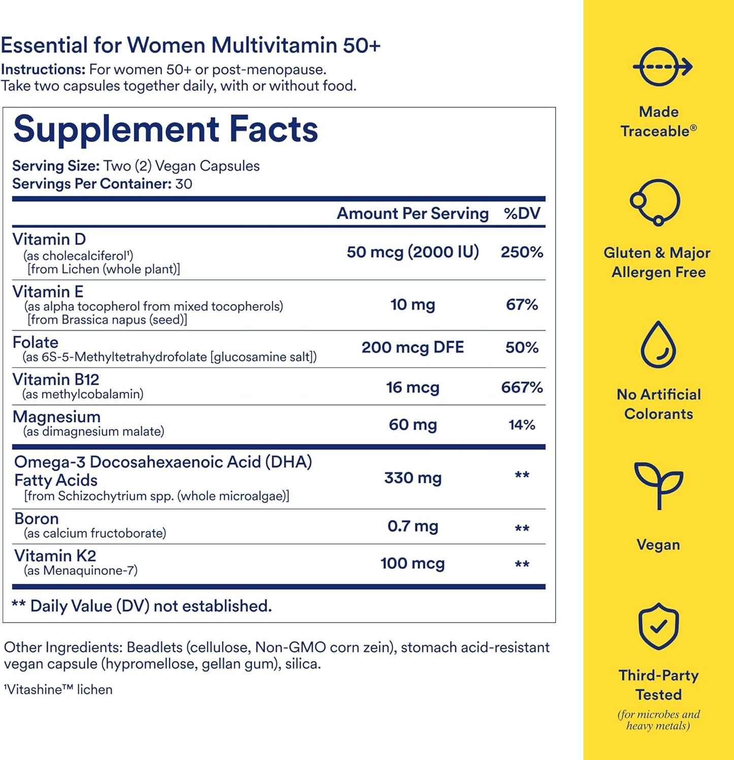 Ritual Women’s 50+ Daily Multivitamin - Key Essential Vitamins and Minerals to Support Menopause, Energy, Heart, Bone, Brain Health* - Including Folate, DHA - Vegan - Mint - 60 Capsules - 30 Servings